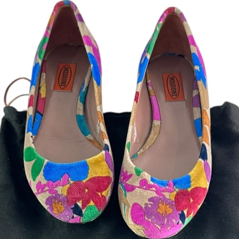 MISSONI Multicolor Velvet Multi Color Ballet Flats Floral Pattern Size 39 9